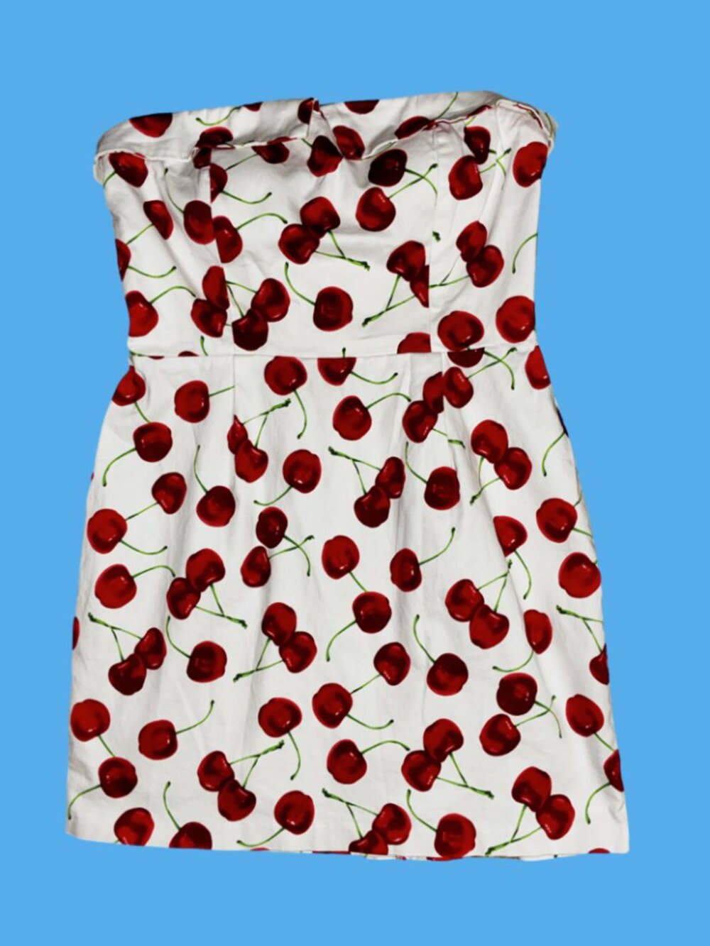 Sz.L*IXIA*Strapless White/Red Cherry-Print Mini Dress